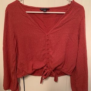 American Eagle polka dot front tie shirt